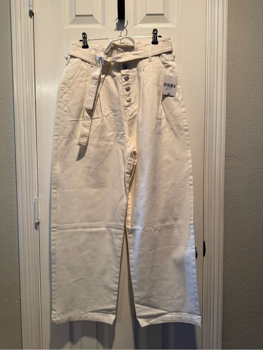 NWT Forever 21 White Paperbag Waist Wide Leg Jeans Size 28
